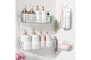 Nieifi Adhesive Wall Shelf,Shower Shelves 4 Pack with Soap Holder,Shower Organizer for Bathroom Organization,Clear