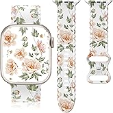 Floral Band Compatible with Apple Watch Band 38mm 40mm 41mm 42mm 44mm 45mm 46mm 49mm Women, Cute Flower Print Pattern Soft Lace Silicone Strap for iWatch Band Series Ultra 10 9 8 7 SE 6 5 4 3 2 1