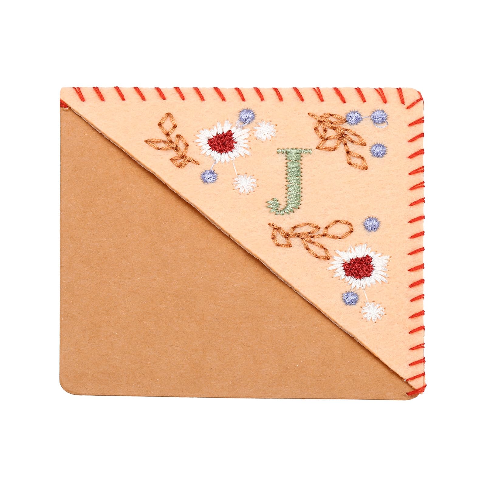 PATIKIL Personalized Embroidered Corner Bookmark, Cute Flower Felt Stitched Triangle Book Mark Page Marker for Women Men Book Lovers Teachers, Pink, Letter J