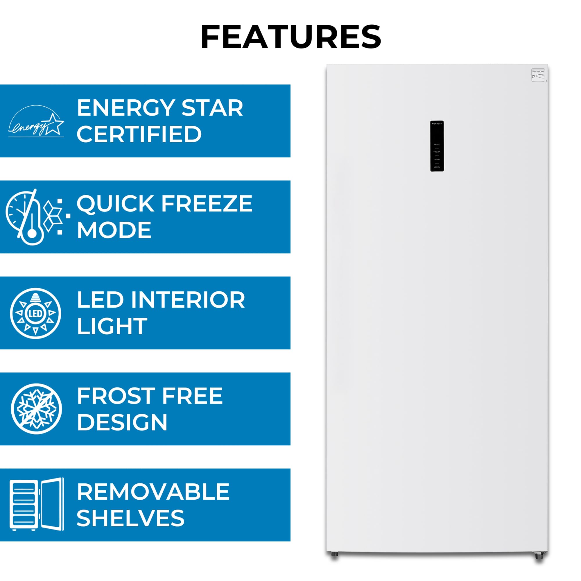 Kenmore 21 Cu. Ft. (600L) Convertible Upright Freezer/Refrigerator | Garage-Ready | Frost-Free | Digital Touch Controls | Quick Freeze | LED Interior Light | White | For Basement Garage Shed Cottage