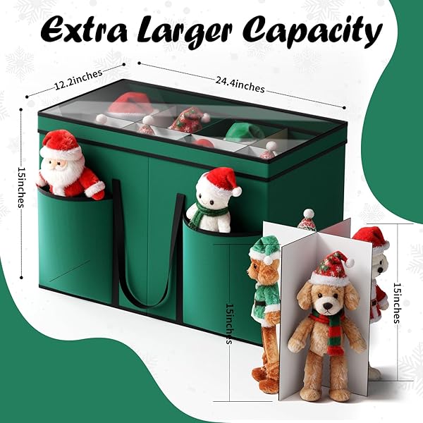 CHRISTMAS FIGURINE STORAGE BOX & NUTCRACKER STORAGE CONTAINERS WITH VISIBLE LID AND CARDBOARD DIVIDERS, KEEPS 8 HOLIDAY 15″-FIGURINE COLLECTIBLES, XMAS DECORATION STORAGE BAG, 600D OXFORD / GREEN