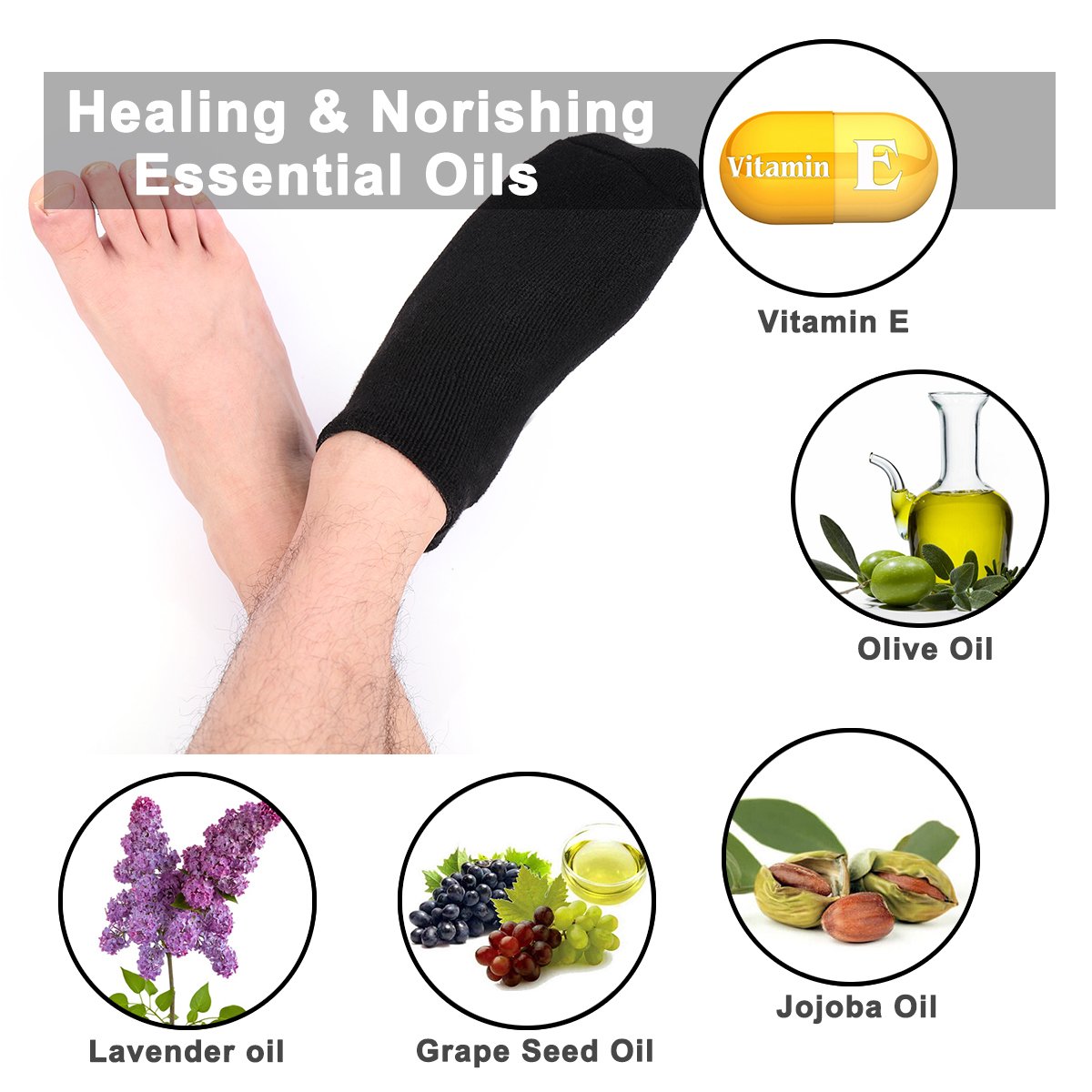 Large Men’s Moisturizing Gel Socks 2 Pairs Moisturize Soften Cracked Hard Dry Skin Repair Feet Heel Pedicure Personal Care All Day Night for US Men 10-15 : Beauty