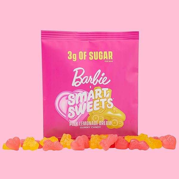 SMARTSWEETS BARBIE PINK LEMONADE DREAM GUMMY CANDY: 1.8OZ (PACK OF 14), GUMMY CANDY WITH LOW SUGAR, LOW CALORIE, NO ARTIFICIAL SWEETENERS, PLANT-BASED, GLUTEN-FREE, HEALTHY SNACK FOR KIDS & ADULTS