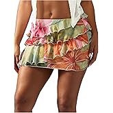 Verdusa Women's Boho Western Ruffle Skirt Floral Mesh Tiered Layered Y2K Fall Holiday Mini Skirts