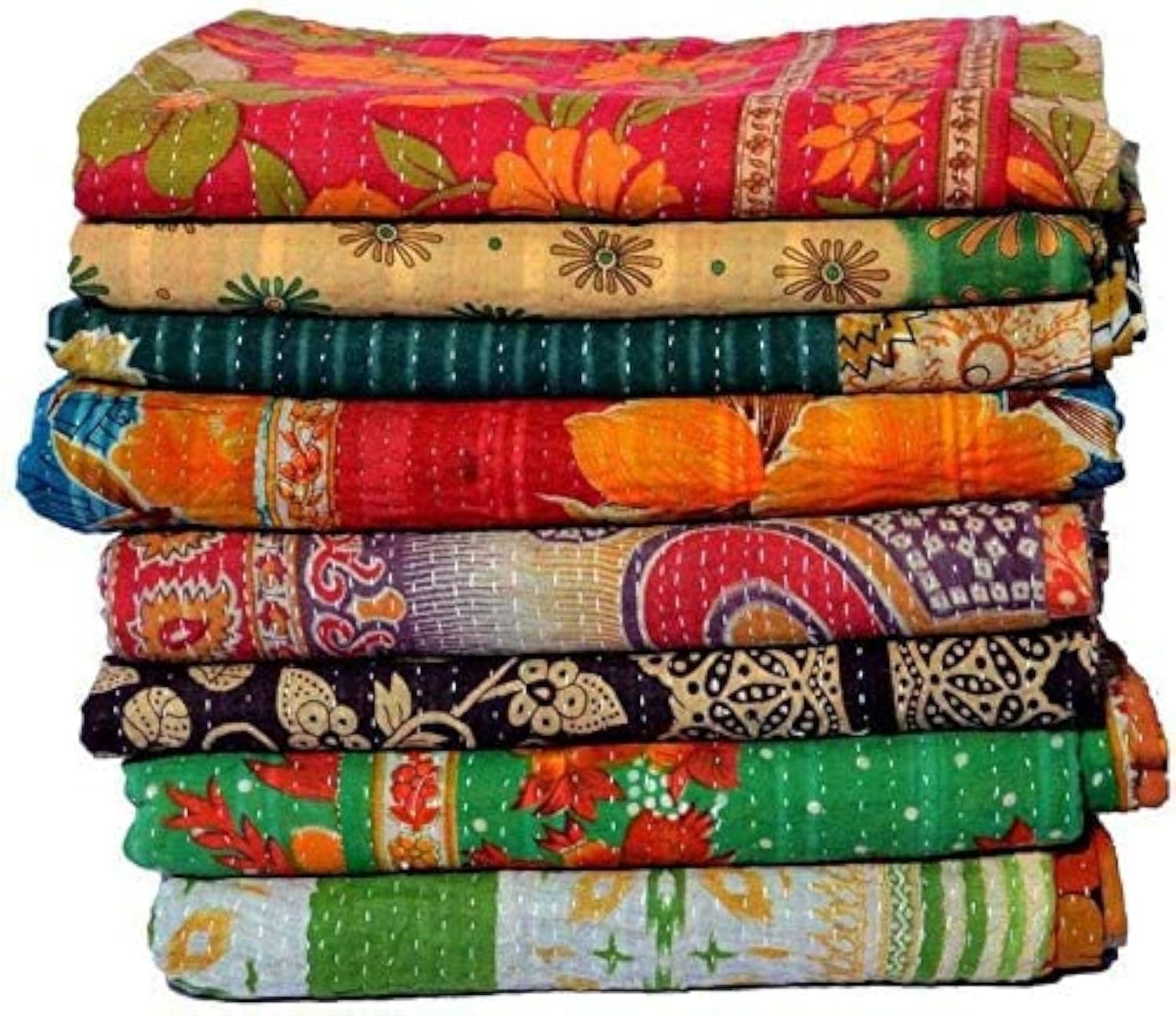 Estationeryhouse Indian Vintage Kantha Quilt Handmade Throw Reversible Blanket Bedspread Cotton Fabric BOHEMIAN quilt (1)