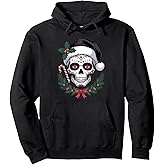 Christmas Sugar Skull Art Woman Santa Hat Festive Design Pullover Hoodie