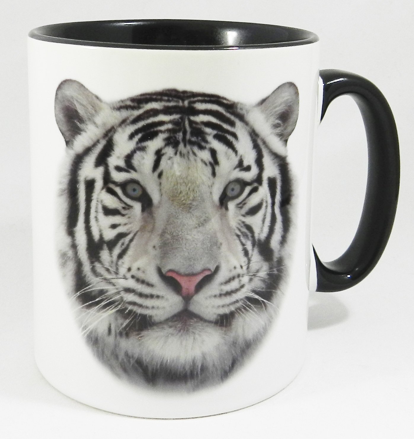 Half a Donkey White Tiger Ceramic Mug with Black Glazed Handle and Inner 310ml (11oz)