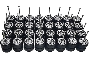 XYELKW 16 Set 1/64 Wheels and Tires Kit Simulation 1 64 Scale Wheels with Rubber Tires and Hub Suitable for Adding Collection Value to 1/64 Model Cars (Electroplated Silver)