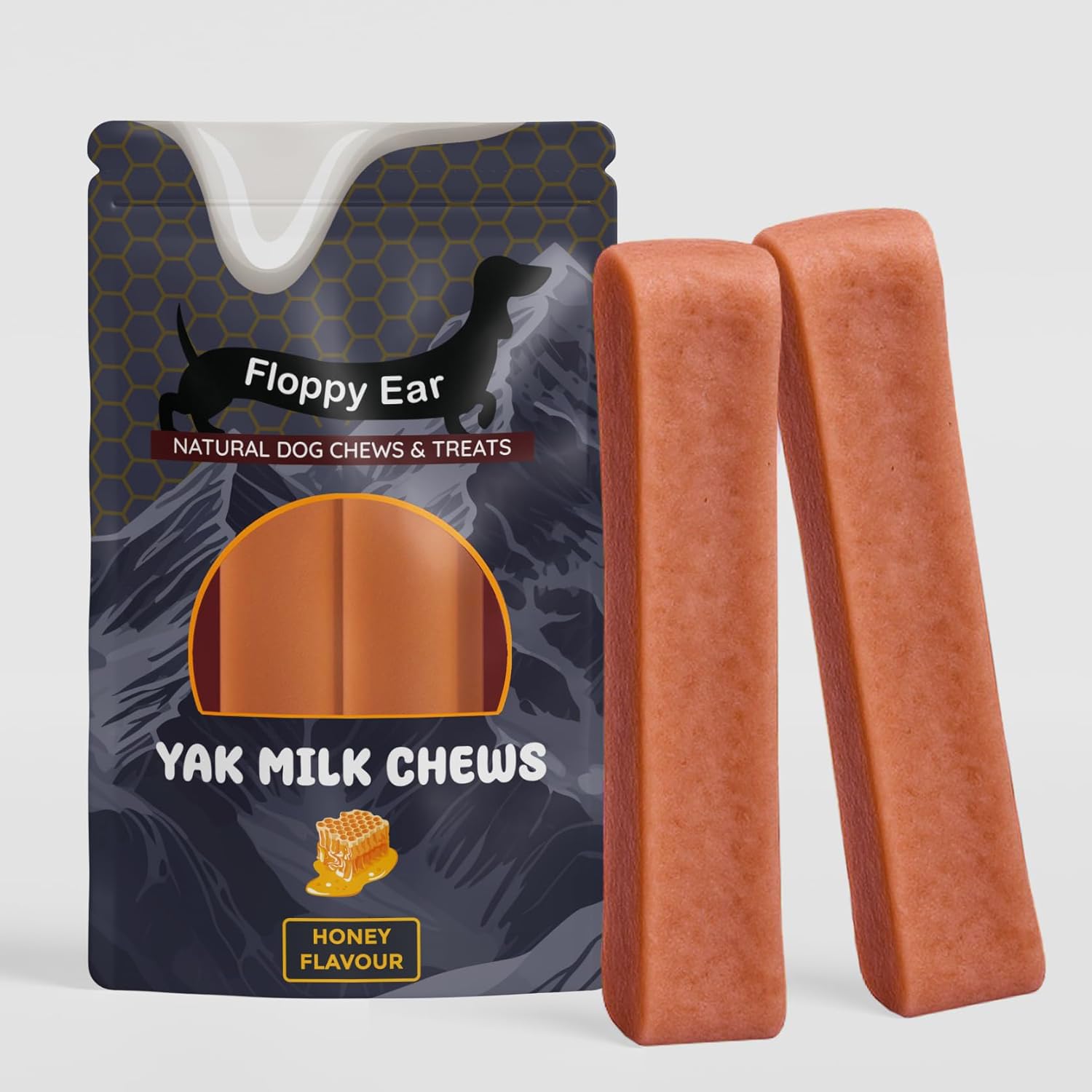 Himalayan Yak Milk Dog Chews - Honey Flavour - Yak Chews with Milk for Dogs Large (pack of 2) - Rich in Protein & Calcium - Puppy Friendly - Dog Dental Sticks - 100% Natural