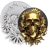 QDMOLDS Skeleton Skull Silicone Molds Halloween Fondant Mold Skull Flower Butterfly Chocolate Mold For Cake Decorating Cupcake Topper Candy Polymer Clay Gum Paste
