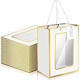 Affrolling 12 Pcs Cardboard Clear Gift Bags with Window and Cards, Shopping Bags with Handles, Thank You Gift for Bridal Shower Wedding Graduation Birthday, 7.09 x 5.12 x 9.84''(White)
