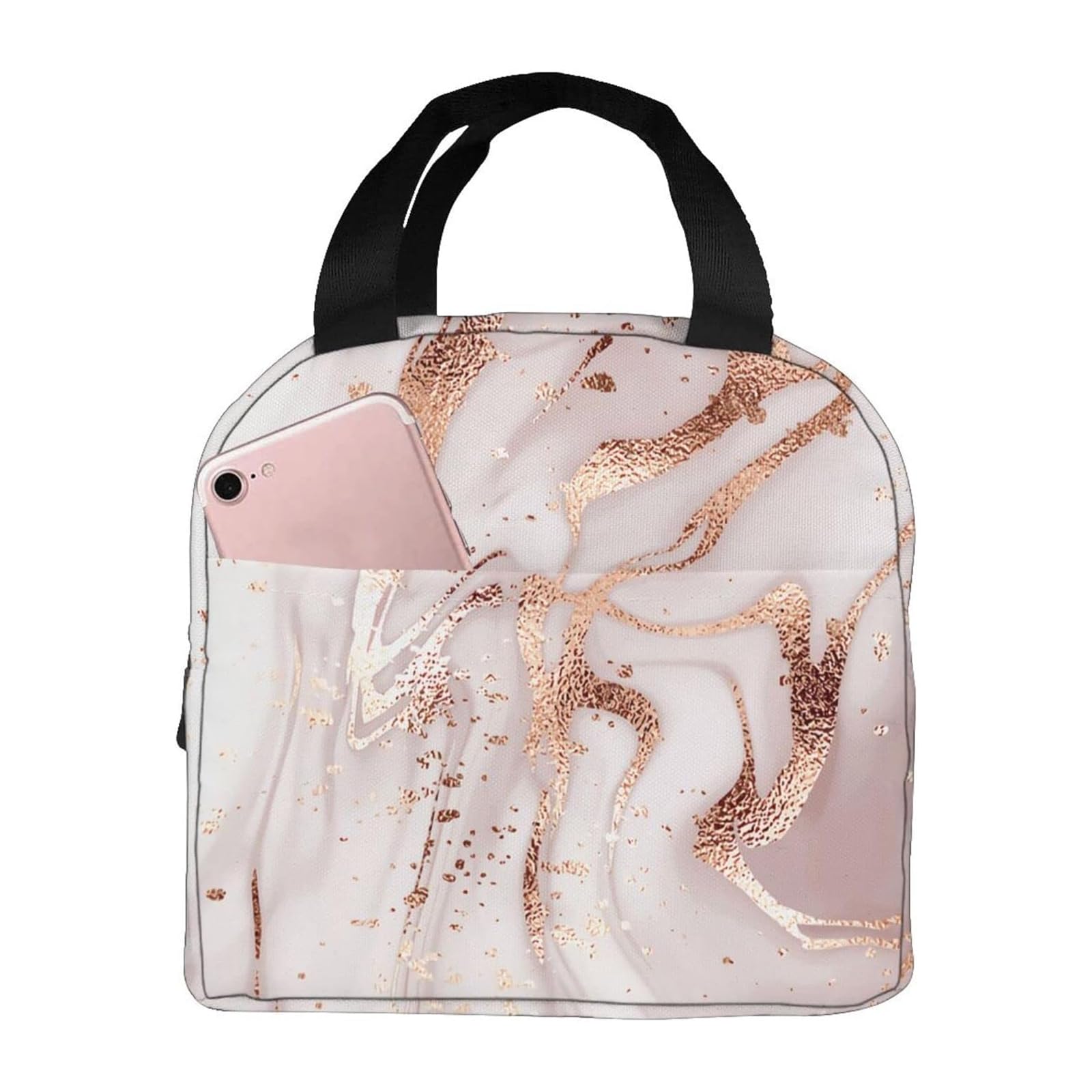 Reusable Insulated Lunch Bag, Rose Golden Marble Lunch Bag, Portable Lunch Tote Bag, Cooler Bag, Leak-Proof Lunch Organizer Box, Thermal Food Box for Girls Boys Men Women Office School Picnic