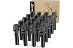 JiiinMiiin M14x1.5 Black Wheel Lug Bolts, WheelBolt Thread for Wheel Spacers, 17mm Hex, 45mm Thread Length, Conical Seat, 20 Pack