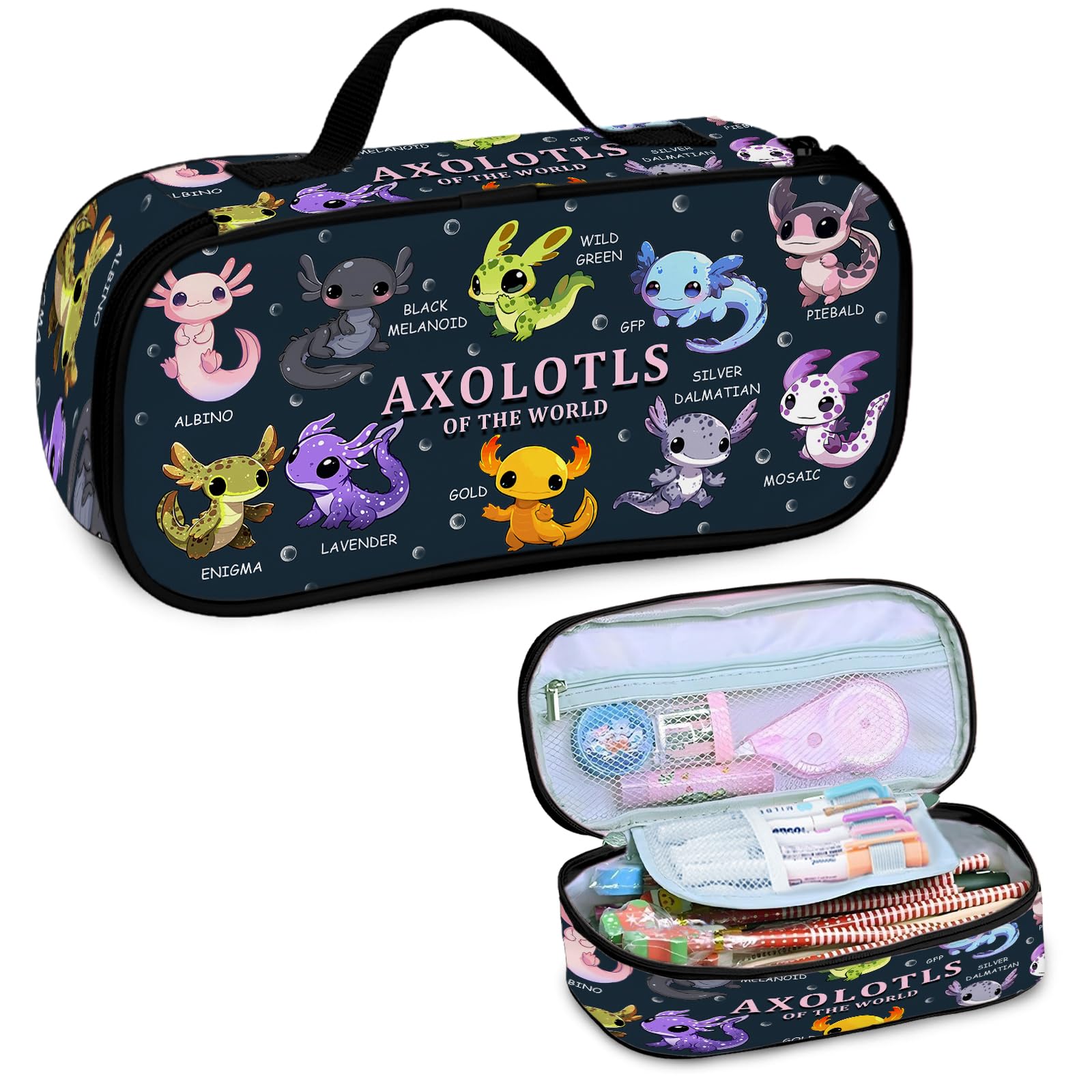 Photo 1 of RHONGE Axolotl Pencil Case, Pencil Case For Boys Kids, Salamander Pen Box For School, Large Capacity School Supplies, Desk Organizer Office Business, Colorful Gifts Pen Box