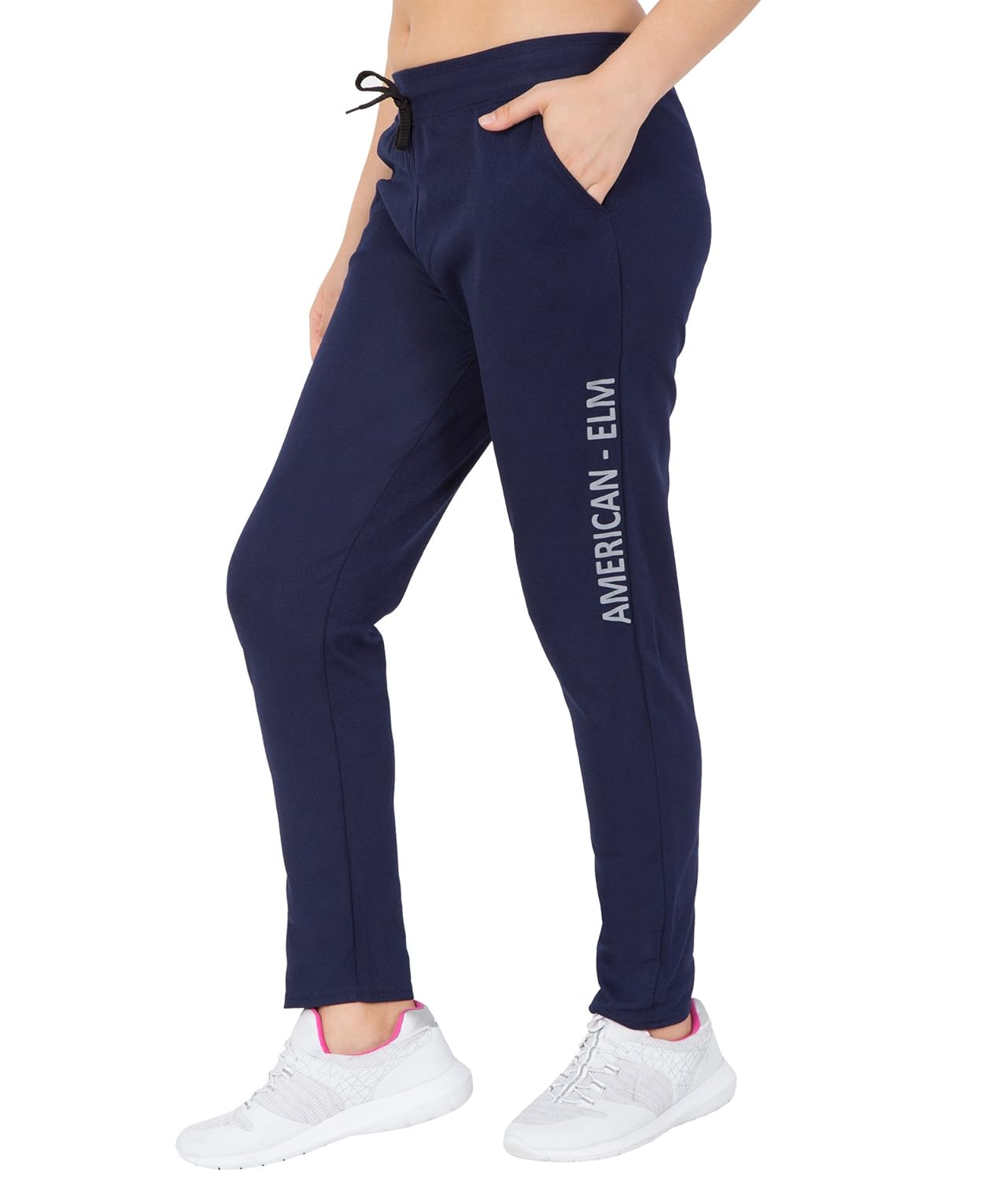 american-elm women's navy blue printed trackpant