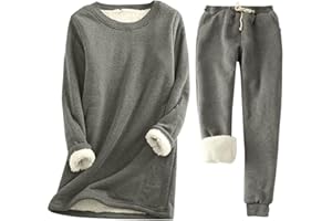 ovticza Two Piece Outfits for Women Winter Warm Fleece Lined Set Crewneck Long Sleeve Sweatshirts Drawstring Waist Tunic