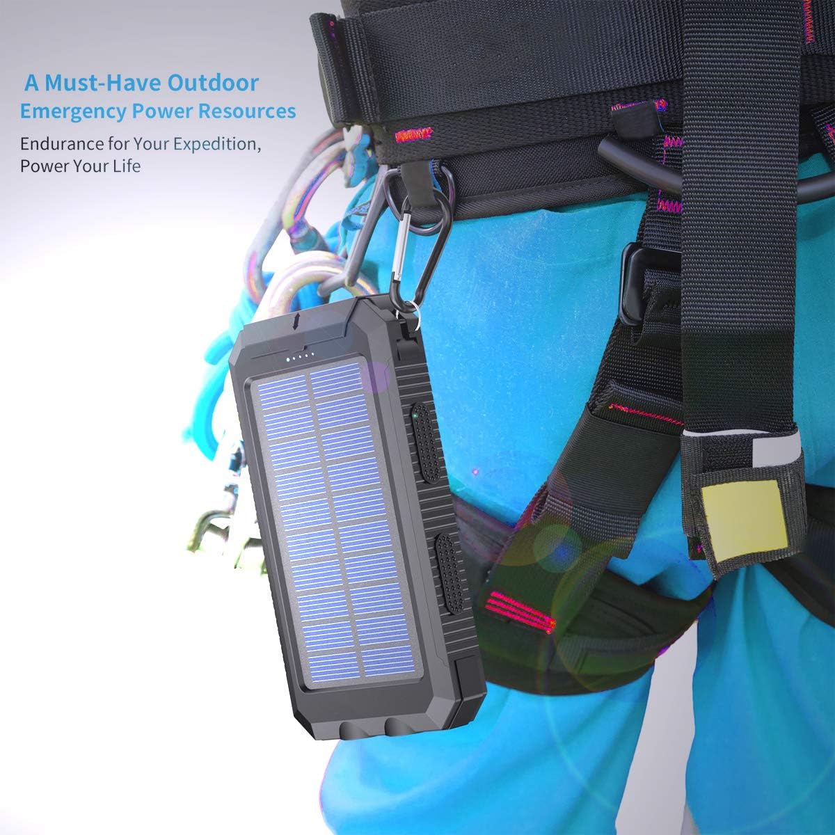 Solar Charger, 20000 mAh Portable Solar Power Bank for Cell Phone Waterproof External Backup Solar Battery Charger with Dual 2 USB Port/LED Flashlights Compatible All Smartphone, Tablet, and More