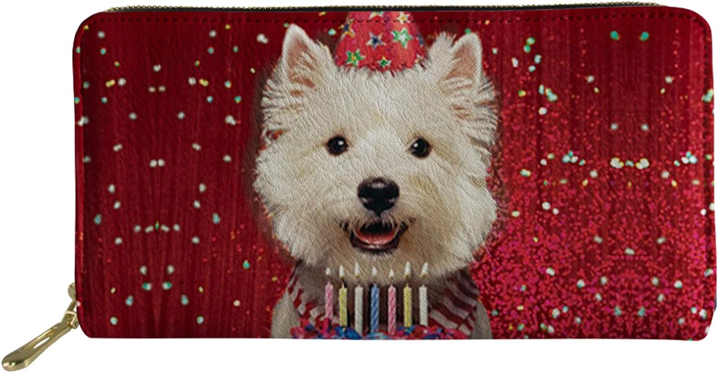 Coloranimal Christmas Westie Purse Leather Wallet Coin/Money/Credit Card Organizer Holder PU Long Purse Travel Business Accessories Clutch Wallets((West Highland White Terrier)