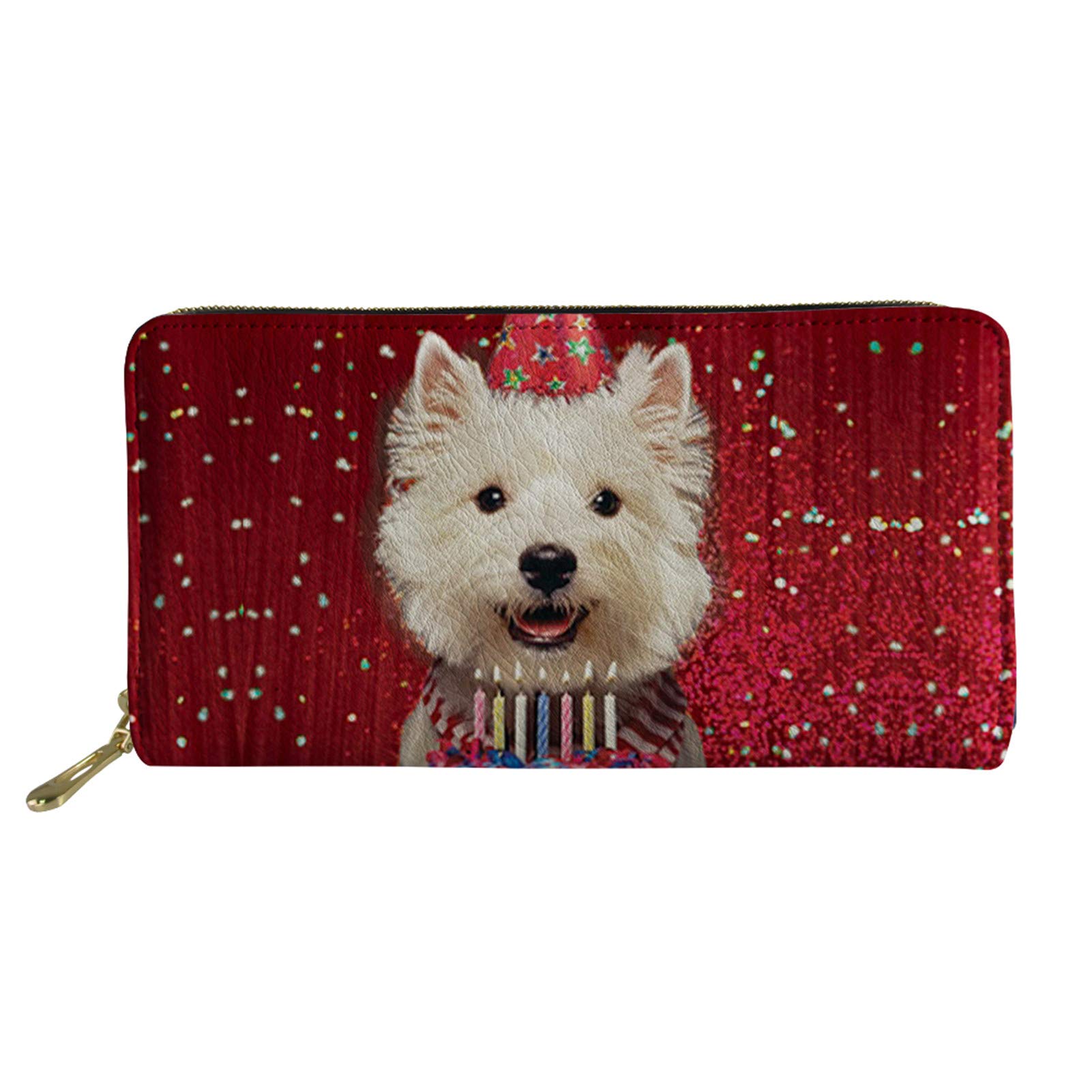Coloranimal Christmas Westie Purse Leather Wallet Coin/Money/Credit Card Organizer Holder PU Long Purse Travel Business Accessories Clutch Wallets((West Highland White Terrier)
