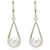 Freshwater Pearl Drop Earrings for Women, Sterling Silver Pearl Dangle Earrings Wedding Jewelry Gift for Bride Bridesmaid