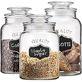 Glass Canister Set for Kitchen or Bathroom with Airtight Lid and Chalkboard Labels, Apothecary Glass Food Storage Jars,Set of 3 Cookie Jars, Candy, Coffee, Cereal & More, Clear Storage Containers!