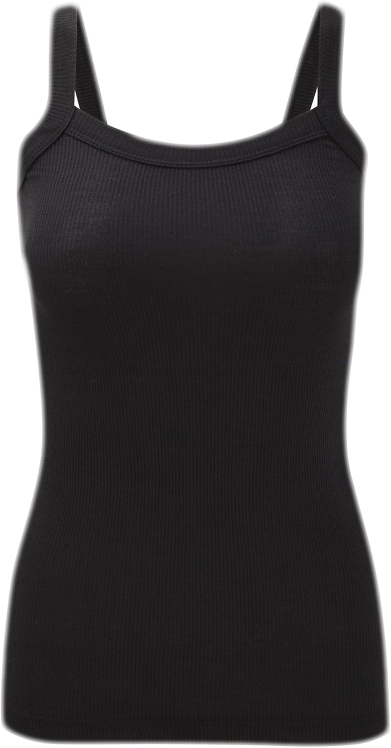 Womens Plain Ribbed Vest Tops Ladies Strappy Long Stretch Rib Top