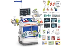 Doctor Kit for Kids Pretend Medical Station Set for Boys & Girls Mobile Cart with Kids Play Set for Ages 3 and Up Children Ro