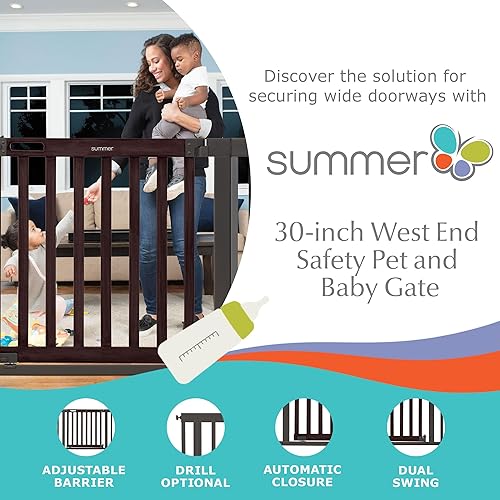 Summer Infant West End Safety Baby Gate, Dark Walnut Stained Wood