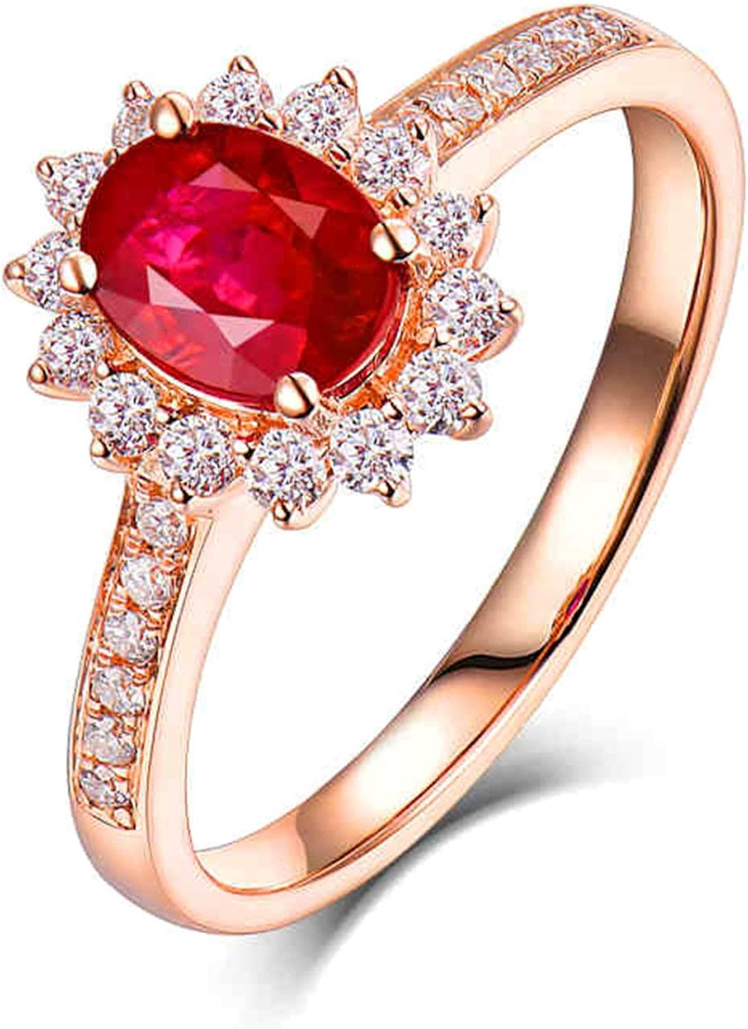 Amody Wedding Rings With Ruby, Rings Wedding Women Rose Gold Oval 0.8ct