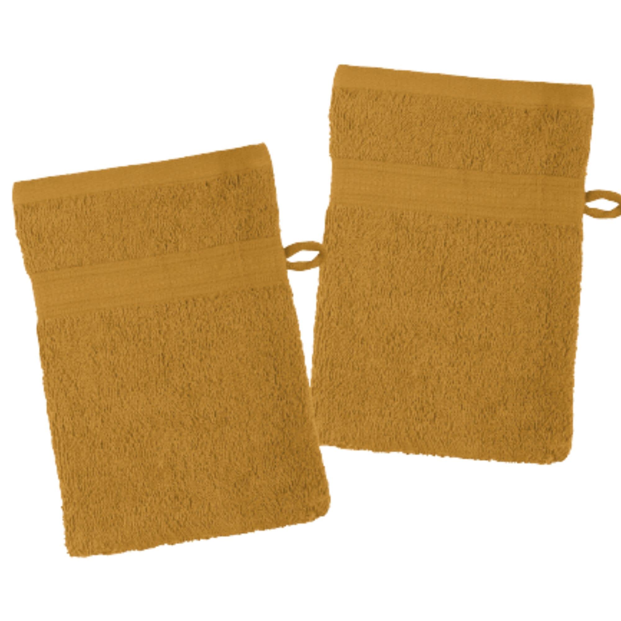 STOF - Set of 2 Wash Mitts - Size 15 x 21 cm - 100% Organic Cotton - Curry Colour - Lagoon Model - Bath Linen - Soft Oeko Tex Certified