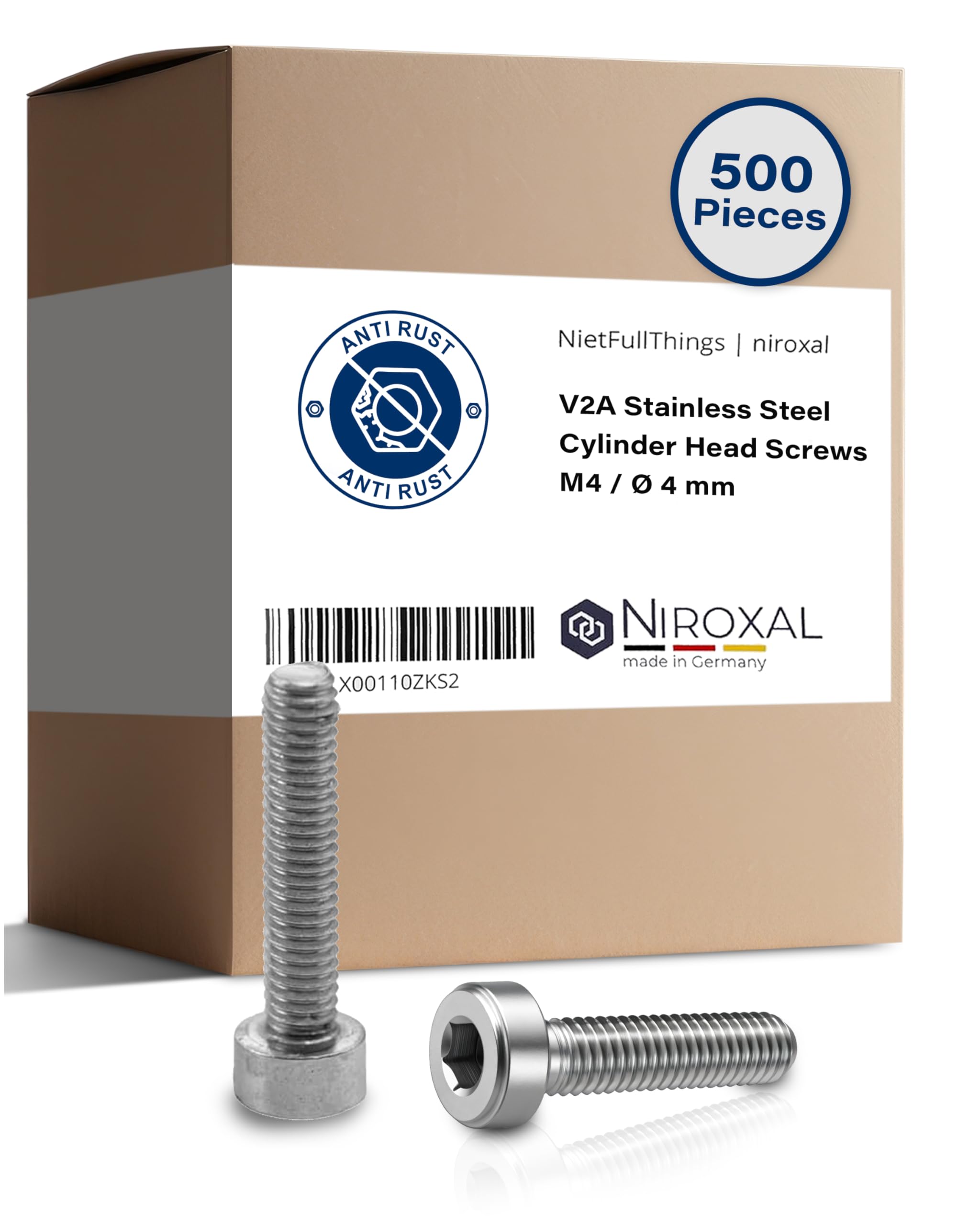 Stainless Steel Socket Head Cap Screws M4 (4 mm) (AISI 304) V2A DIN 912 / ISO 4762 | Hex Socket | 20 mm Full Thread | Length 20 mm | 500 pcs — image 1