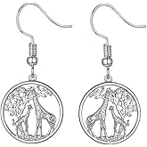Giraffe Drop Earrings S925 Sterling Silver Animal Dangle Earrings Tree of Life Giraffe Jewelry Gifts for Women Mom Mother's Day Birthday