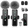 Wireless Lavalier Microphone for iPhone 15/16-2 Pack USB-C Mini Mic for iPhone, Android, iPad with Noise Cancelling & LED Dis