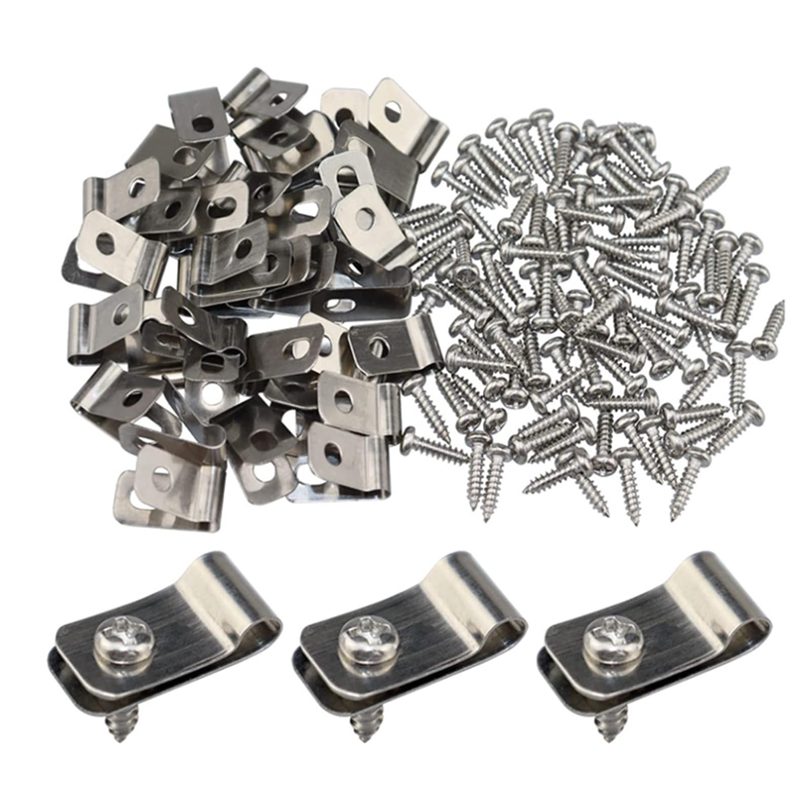 100 Pcs Stainless Steel Wire Clips with Screws Fence Clips Agricultural Fencing Mounting Clips Fence Clips for Panels for Attaching Wire Mesh and Cables to Wooden Posts and Walls