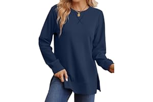 Saloogoe Sweatshirt for women Side Split Fall Fashion 2023 Long Sleeve Shirts Trending Now