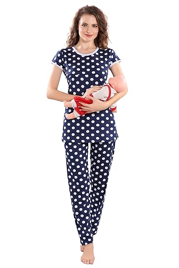 Women's Cotton Printed Feeding/Nursing/Maternity Top and Pyjama Set