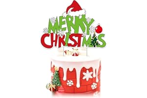KINGZONE Merry Christmas Birthday Cake Toppers - Merry Christmas Theme Cake Party Decorations, Winter Santa Happy New Year Party Supplies Decor for Kids, Boys, Girls, Baby Showers Decor