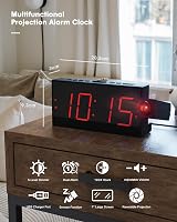 ROCAM Digital Projection Alarm Clock USB Charger Dimmable Bedroom Loud Snooze view 3