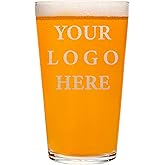 Custom Logo Beer Glass - Personalized 16oz Pint Glass, Laser Engraved with Your Logo or Design - Barware for Brewery, Restaurant, Corporate Gifts, Groomsmen, Events - Dishwasher Safe
