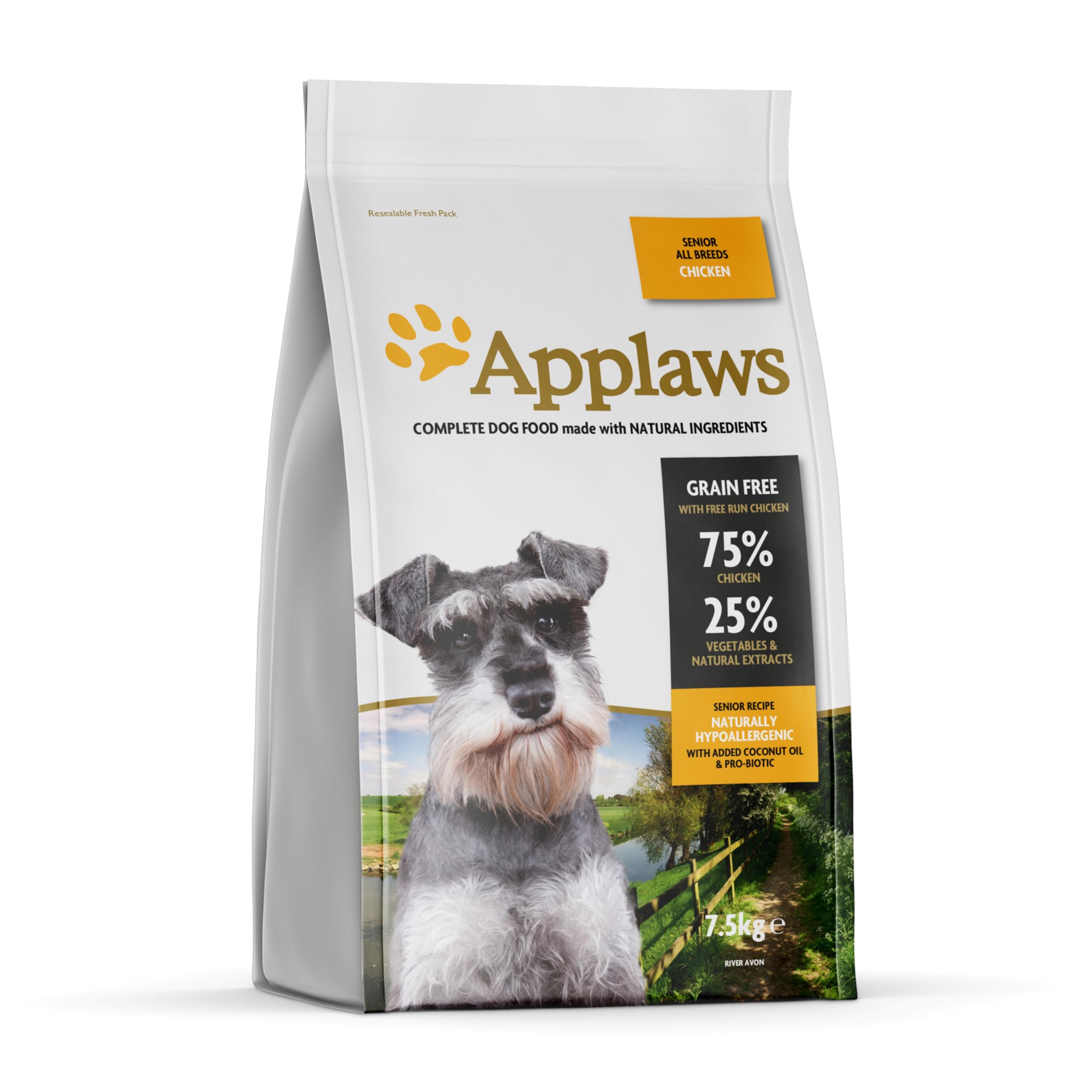 Applaws High Protein Senior Complete and Grain Free Dry Dog Food 7.5 kg for All Senior Breeds, Chicken (Pack of 1)