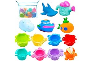 INNOCHEER Baby Bath Toys for Water Table, Toddler Water Toys with Mold Free Bath Toys Stacking Cups, Quick Dry Organizer Net, 13 Pcs Water Table Toys for Toddlers Bathtub Game, Beach and Pool Party