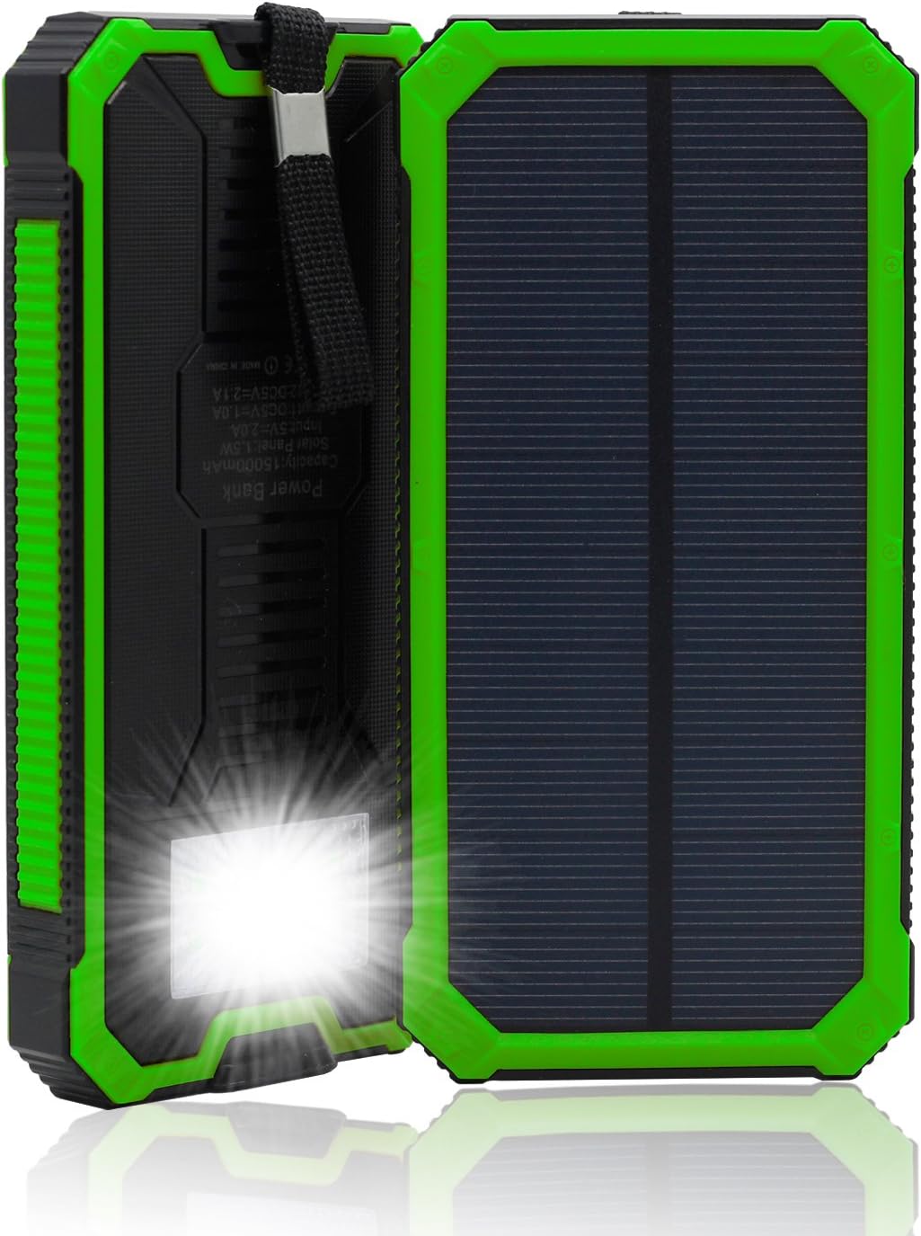 QueenAcc 15000mAh Solar Charger, Solar Power Bank with LED Flashlight Portable Charger, Backup Solar Power Pack, Dual USB Port Solar Battery Charger for Smart phones and Other USB Devices(green)