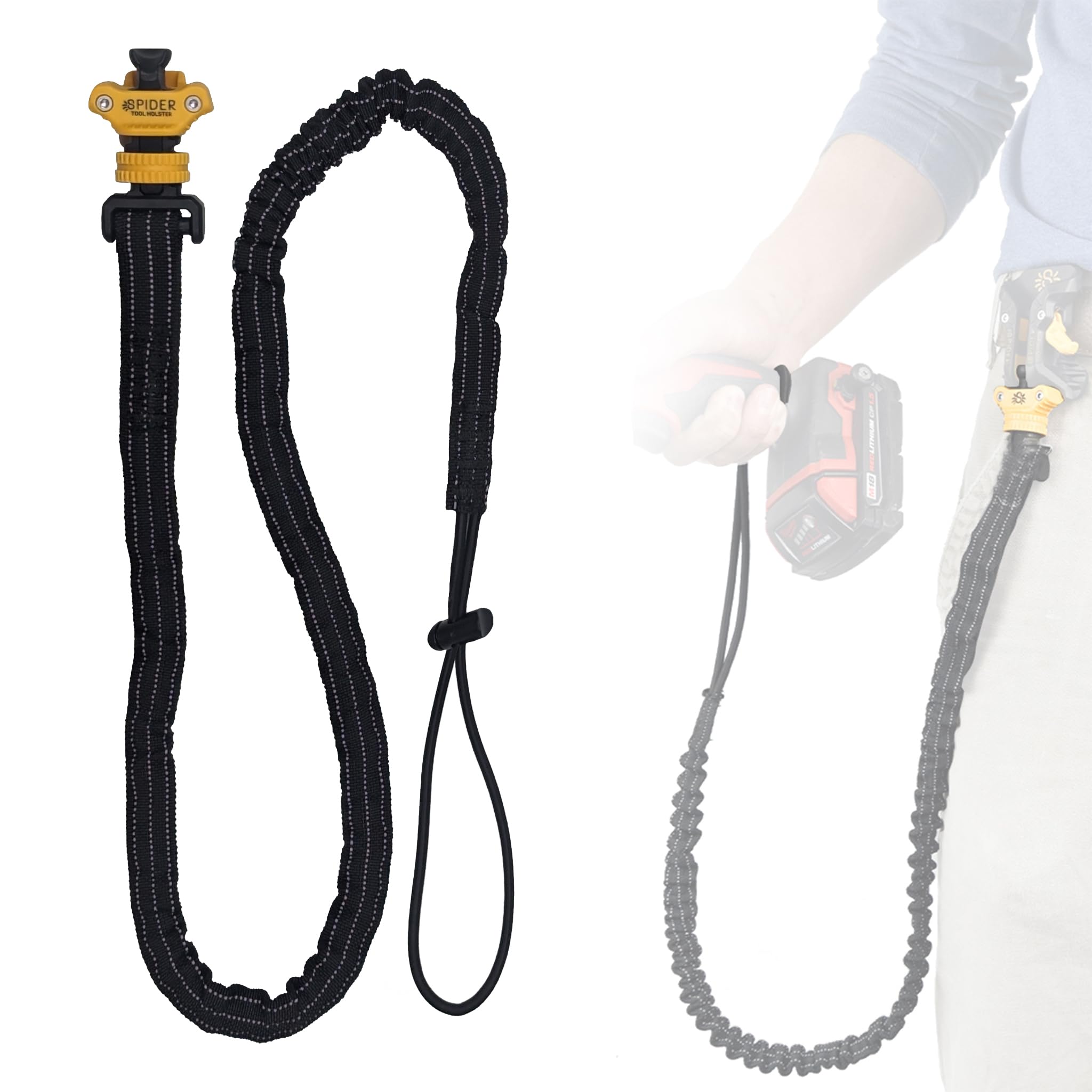 Spider Pro Tool Holster - Heavy Duty Bungee Cord Carabiner Lanyard for Fall Protection and Safety - ANSI/ISEA 121-2018