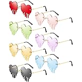 7 Pairs Melting Heart Sunglasses for Women Tears Flame Heart Drip Sunglasses Colorful Rimless Wave Eyewear