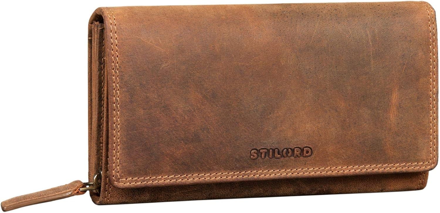 STILORD 'Ellen' RFID Wallet Ladies Leather Vintage Leather Purse for Women with NFC Protection Purses with Zipper in Gift Box Genuine Leather