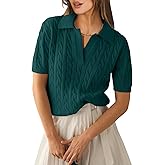 ANRABESS Women's Short Sleeve Sweaters Tops Polo V Neck Cable Knit Casual Soft Pullover Shirts 2026 Summer Outfits