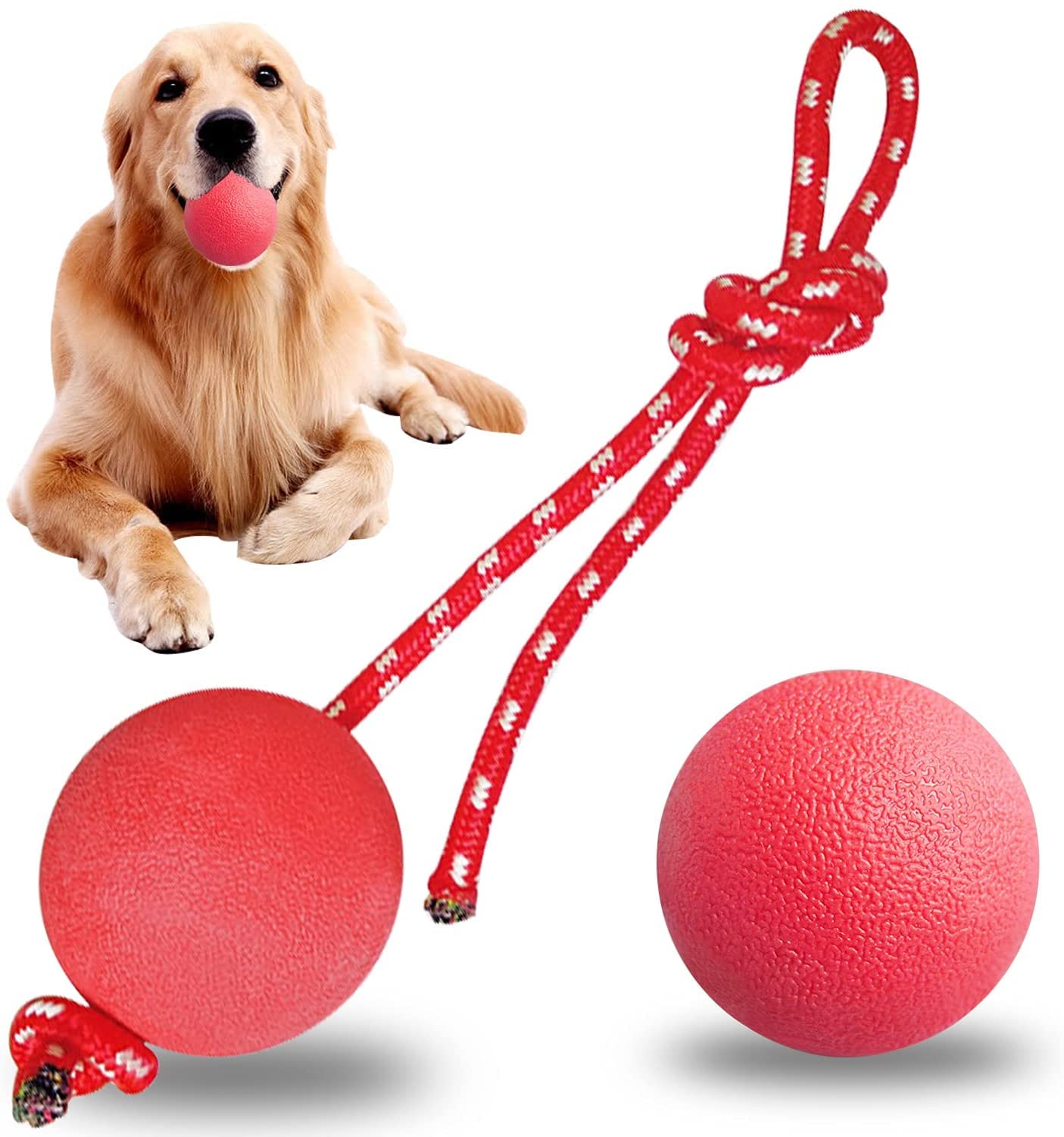 LHKJ 3 Pcs Dog Toy Natural Rubber Rope Ball For Big and Medium Dogs(Red)