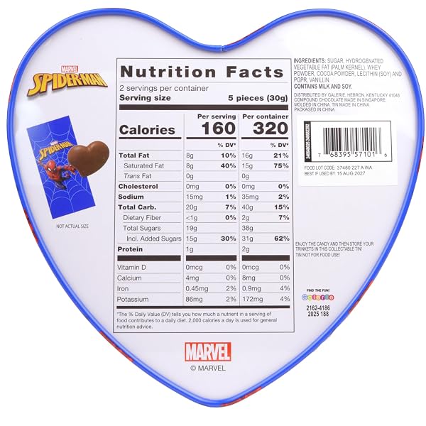 SPIDERMAN HEART BOX, 10 INDIVIDUALLY WRAPPED CHOCOLATEY CANDY ASSORTMENT, GIFT SET, 2.12 OUNCES