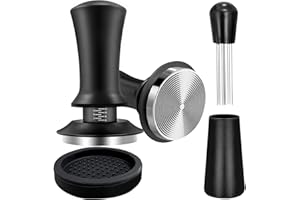 YEELAN Coffee Espresso Tamper 51mm with WDT Tool Calibrated Spring Loaded, Coffee Tamper with Silicone Tamper Mat,Black Espresso Distribution Tool,Stainless Steel Base Tamper for Espresso Coffee Machine