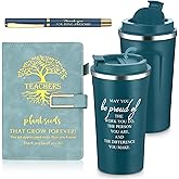 Pickmesh Teacher Gift Set 17 oz Coffee Tumbler A5 Leather Journal with Pen Valentines Teacher Appreciation Gift Thank You Favor for Male Female Educator Boss Birthday Retirement(Lake Blue,3 Pcs/1 Set)